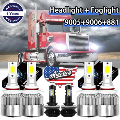 For Freightliner Columbia 2005-2016 2017 LED Headlight Hi & Lo + Fog Lights Bulb - Image 1 of 4