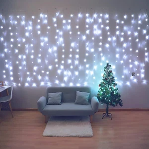 HEYFUNi Fiee Curtain Lights,13ftx6.5ft Safety Window Icicle White - Picture 1 of 7