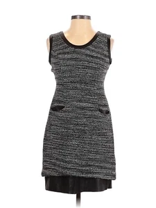 Tracy Reese Dress Sz 4 Leather Edged Sheath Gray Black Tweed Sleeveless NEW - Picture 1 of 11