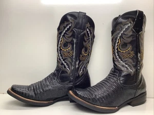 HERREN MARKENLOS COWBOY LACKLEDER SCHWARZ EIDECHSENMUSTER STIEFEL GRÖSSE 9,5 D - Bild 1 von 10