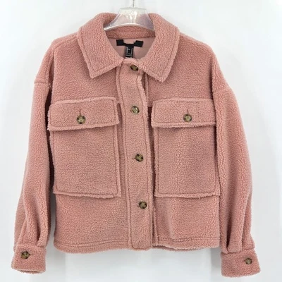 Chaqueta de peluche Forever 21 chaqueta para mujer pequeña rosa malva envejecida felpa otoño Foto 1 de 4