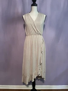 APT 9 Women’s Size Medium Neutral Ran Beige Striped Sun Midi Tank Soft Dress - Picture 1 of 4