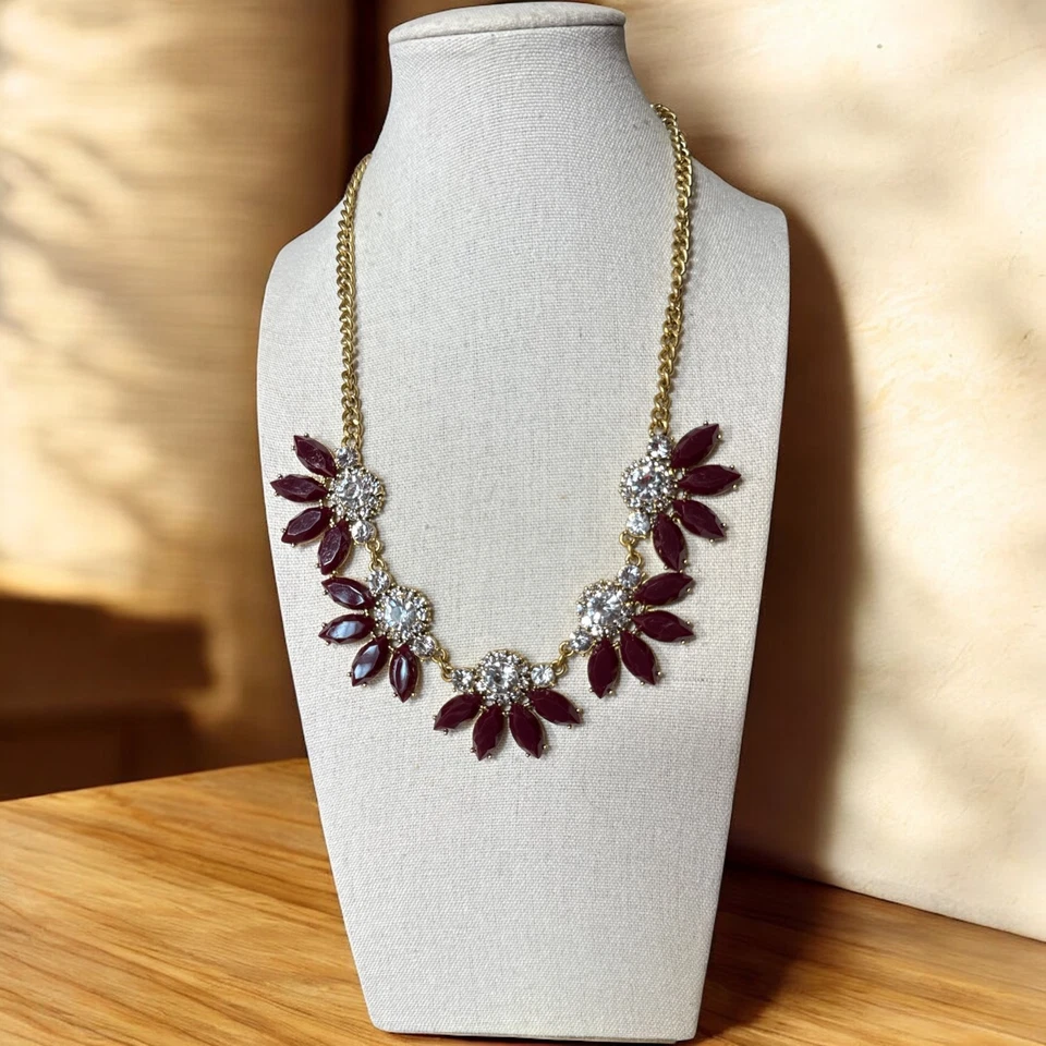 J. Collar CREW Tono Dorado Cristal Brillante y Borgoña Joya Declaración JC539 Foto 1 de 4
