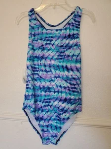 Traje de baño Speedo para niñas usado de una pieza correa gruesa talla XL azul tie dye - Imagen 1 de 9