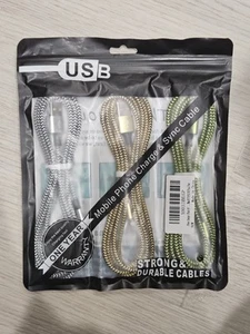 3 Pack Apple Charging Cords Braided (Green/Yellow/White) & Black 3 ft. NEW - Picture 1 of 1