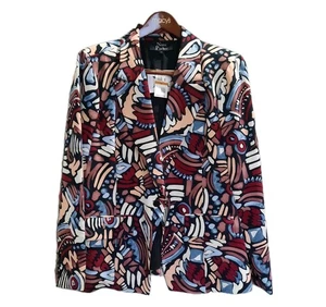 NINA PARKER Trendiger Abstrakter Blazer Jacke Mehrfarbig Rot Blau Übergröße 3X - Bild 1 von 14
