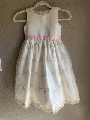Party Dress Girls Princess Cinderella Vintage Floral White Pink Sage Green 6 - Image 1 of 4