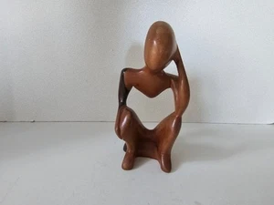 Sculpture / statuette en bois Homme penseur design - Foto 1 di 7
