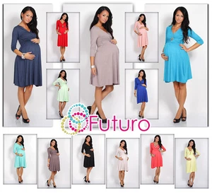 Womens NEW Sensible  Maternity Dress 3/4 Sleeve V-Neck Pregnancy Sizes 8-16 4400 - Picture 1 of 14