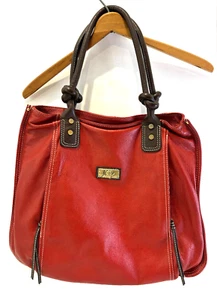 Avorio Red/Brown Leather Shoulder Bag Purse Made in Italy - Picture 1 of 11