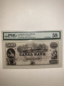 Canal Bank Louisiana New Orleans $500 1850s Remainder Choice About Uncirculated - Picture 1 of 2
