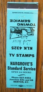 HARGROVE'S STANDARD GASOLINERA AÑOS 60 MATCHBOOK MATCHCOVER: BENTON, KENTUCKY E22 - Imagen 1 de 2