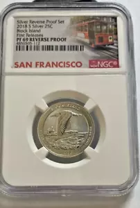 2018 S Silver Block Island Quarter Reverse Proof PF69 NGC ER Trolley Label - Picture 1 of 4
