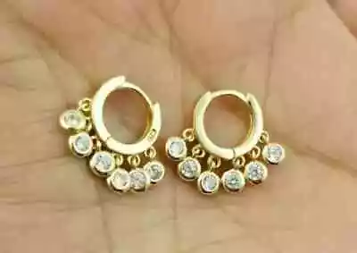 1.0Ct Round Cut Lab Created Diamond Women's Hoop Earrings 14K Yellow Gold Plated - Image 1 of 4