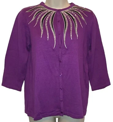 Bob Mackie Button Front Cardigan Sweater Size Small Purple Embellished A92676 - Image 1 of 2