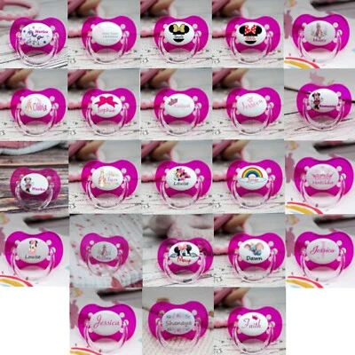 **PINK 2-PACK* PERSONALISED DUMMY PACIFIER SOOTHER, VARIOUS TEATS, MANY DESIGNS - Image 1 of 4