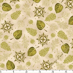 QT "INTO THE WOODS" 24718-AE TOSSED LEAVES COMPASS FABRIC PRICED PER 1/2 YD - Picture 1 of 1