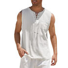 Men's Casual Sleeveless Vest V-neck Loose Fitting T-Shirt Tops Lace Up Shirts