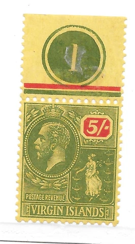 BRITISH VIRGIN ISLES 1923 stamp 5s.green & red/yellow, control, MNH #CS Cover