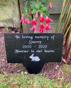 Rabbit Pet Memorial Personalised Engraved Slate Stone Grave Marker Plaque Stake - Picture 1 of 3