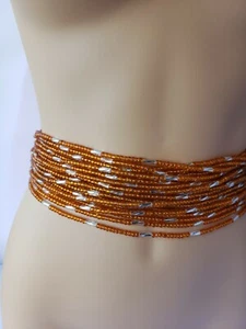 Tie On African Waist Beads Belly Chain Waistline Jewelry Weight Loss 34" Orange - Picture 1 of 7