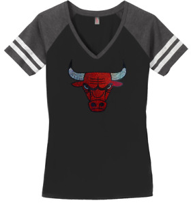 Women's Chicago Bulls Bling Basketball Ladies Bling V-neck Shirt S-4XL