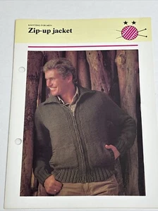 Zip up Jacket For Men Knitting Pattern Card - Picture 1 of 4