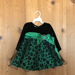 Baby Girl Iris and Ivy Party Dress, Formal Holiday Black and Green  12 Months - Picture 1 of 8