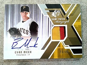 SPx 2009 novato dorado parche de 3 colores automático Evan Meek Pirates sp #/21/23 - Imagen 1 de 3