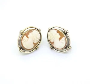 Vintage Pair of Sterling Silver & Agate Cameo Clip-on Earring Studs 6.7g - Picture 1 of 7