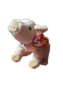 Ty Beanie Babies -New Knuckles The Pink Pig-MWMT- Sweet Face& Blue Ribbon-6" - Picture 1 of 1