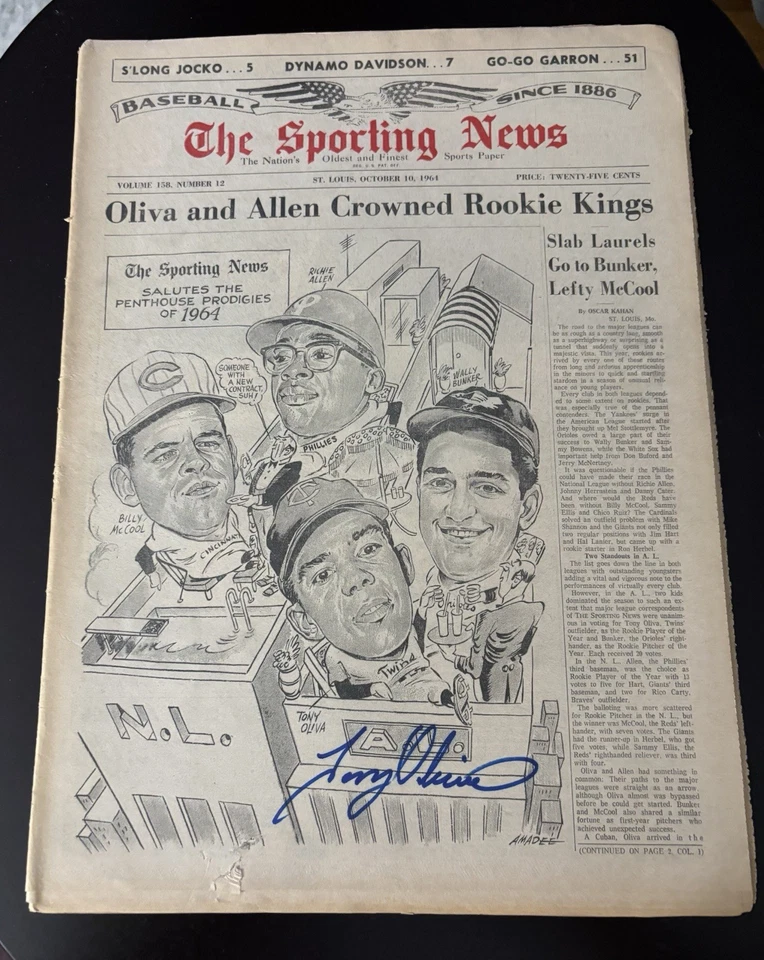 Tony Oliva Signed Autographed 1964 Sporting News Minnesota Twins BEAUTY ! - Image 1 of 3