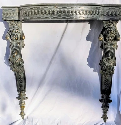 Mesa consola italiana años 50 querubín renacimiento francés bronce latón metal putti Foto 1 de 4