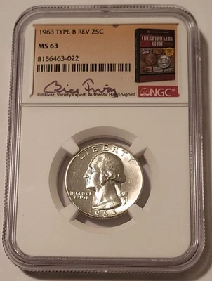 NGC 1963 Washington Quarter Type B Reverse FS-901 MS63 Bill Fivaz Signed (B) - Image 1 of 4