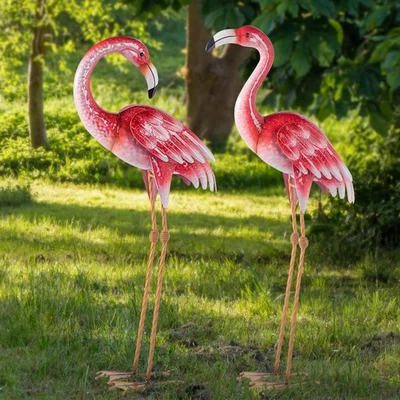 Pink Flamingo Yard Decorations, Metal Garden Statues and Sculptures, Standing... - Image 1 of 4