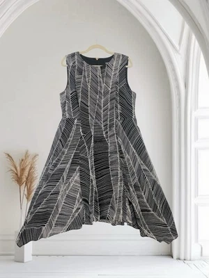 DKNY Women’s Asymmetrical Hem Midi Dress Size 14 Black Geo Print Fall Holiday  - Image 1 of 4