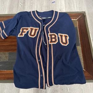 Fubu Vintage Men's XL Blue Polyester Baseball Button-Up Jersey Top Preowned - Picture 1 of 5