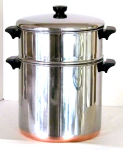 VINTAGE REVERE WARE GROSSER 12 QT SUPPENTOPF MIT 6 QT DAMPFGARER EINSATZ & DECKEL - Bild 1 von 17