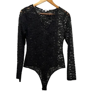 FULL LACE BODYSUIT Black Thong Style Sz M Snap Crotch Long Sleeve ACEMI NEW - Picture 1 of 5