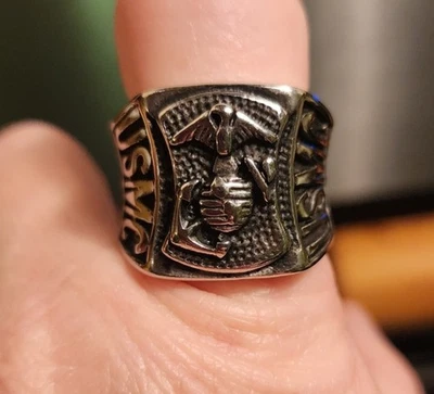 Anillo Semper Fi Acero Inoxidable USMC Cuerpo de Marines Talla 9 a 15 Disponible Foto 1 de 4