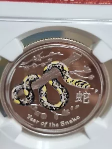 AUSTRALIA 2013 YEAR OF SNAKE  PF 70 ULTRA CAMEO  BY NGC COLORED SILVER PROOF - Picture 1 of 8