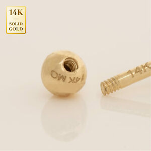 14K REAL Solid Gold Screw Ball Closure Replacements for Body  Piercings 14Gauge