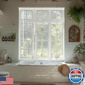 AIRLAJYID Cordless Vinyl Mini L Blinds 54" W x 72" H, 1" Slat White Horizonta - Picture 1 of 5