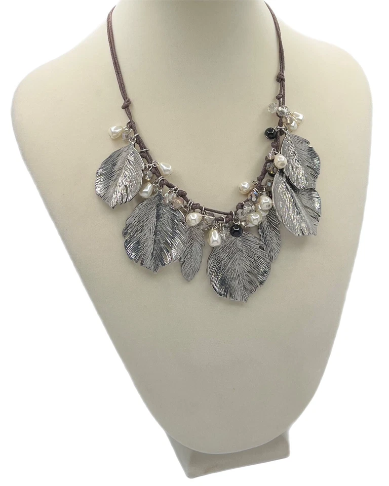 Vera Bradley Feathers Statement Necklace Silver Tone - Image 1 of 1
