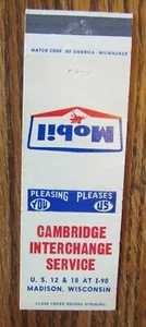 CAMBRIDGE MOBIL GASOLINERA AÑOS 60 MATCHBOOK MATCHCOVER: MADISON, WISCONSIN -E15 - Imagen 1 de 2