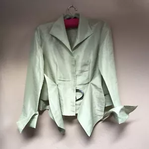 MSK Womens Small Button Front 3/4 Sleeve Cuff Flip Blazer Jacket Light Green - Picture 1 of 8