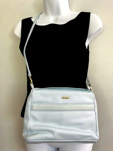 Vtg 90s Via Piaggi Baby Pastel Blue Genuine Leather Crossbody Purse Bag Clutch  - Picture 1 of 12