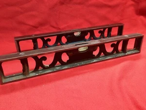 Vintage Starrett 12-1/2ā Double Plumb Iron Spirit Levels PAIR 3 Vial LšK ! - Picture 1 of 16