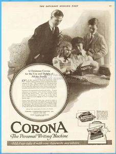 Máquina de escribir personal Corona 1919 anuncio impreso antiguo Groton NY familia regalo de Navidad - Imagen 1 de 1