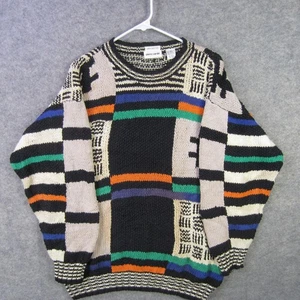 Vintage Pierre Cardin Sweater Mens Medium Multicolor Abstract Hand Knit 90s - Picture 1 of 9